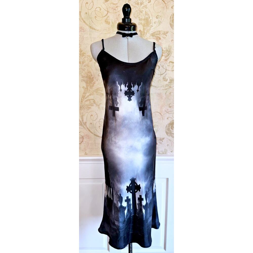 Dolls Kill Widow The Devil Decides Graveyard Midi Cami Dress XS Whimsigoth Punk - Picture 3 of 16